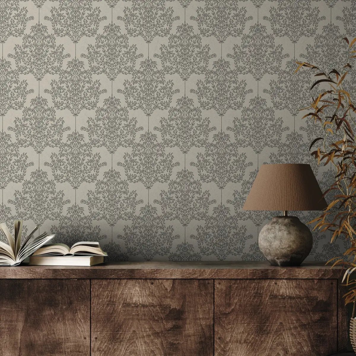 Adelae Wallpaper - Delicate Floral Damask - by Quirky Paisley Designs - Loomwell Home Goods