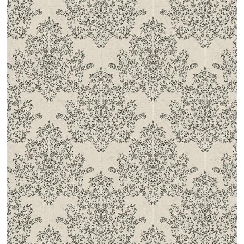 Adelae Wallpaper - Delicate Floral Damask - by Quirky Paisley Designs - Sample 1 foot by 1 foot / Cream and Black