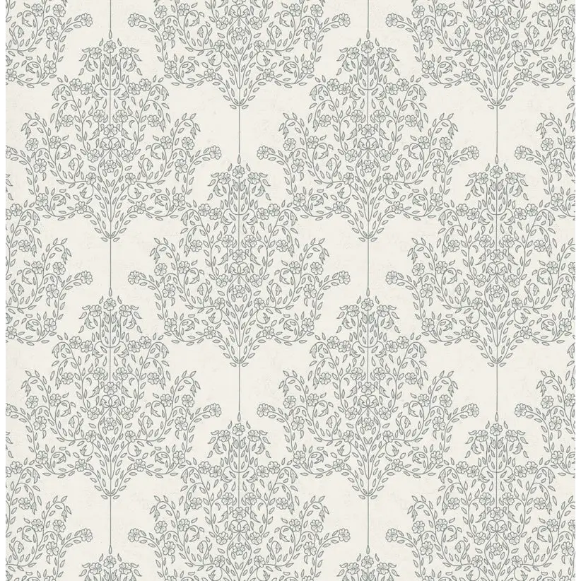 Adelae Wallpaper - Delicate Floral Damask - by Quirky Paisley Designs - Sample 1 foot by 1 foot / Cream and Sage