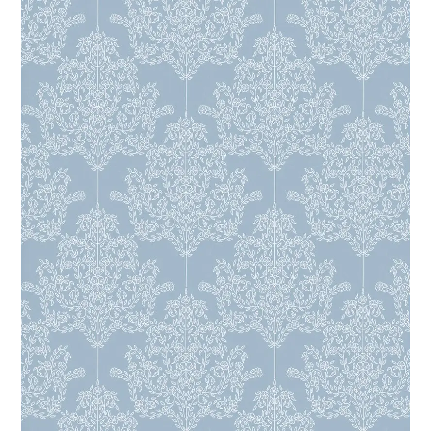 Adelae Wallpaper - Delicate Floral Damask - by Quirky Paisley Designs - Sample 1 foot by 1 foot / Light Blue - Loomwell