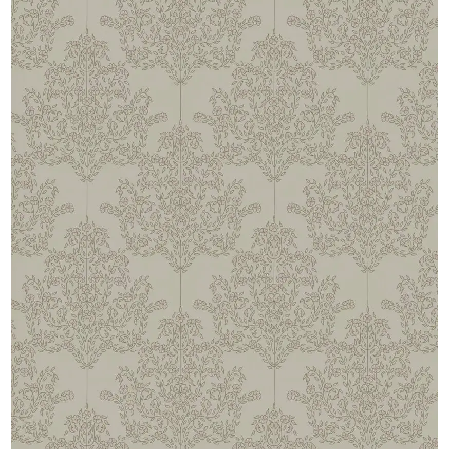 Adelae Wallpaper - Delicate Floral Damask - by Quirky Paisley Designs - Sample 1 foot by 1 foot / Taupe and Pink