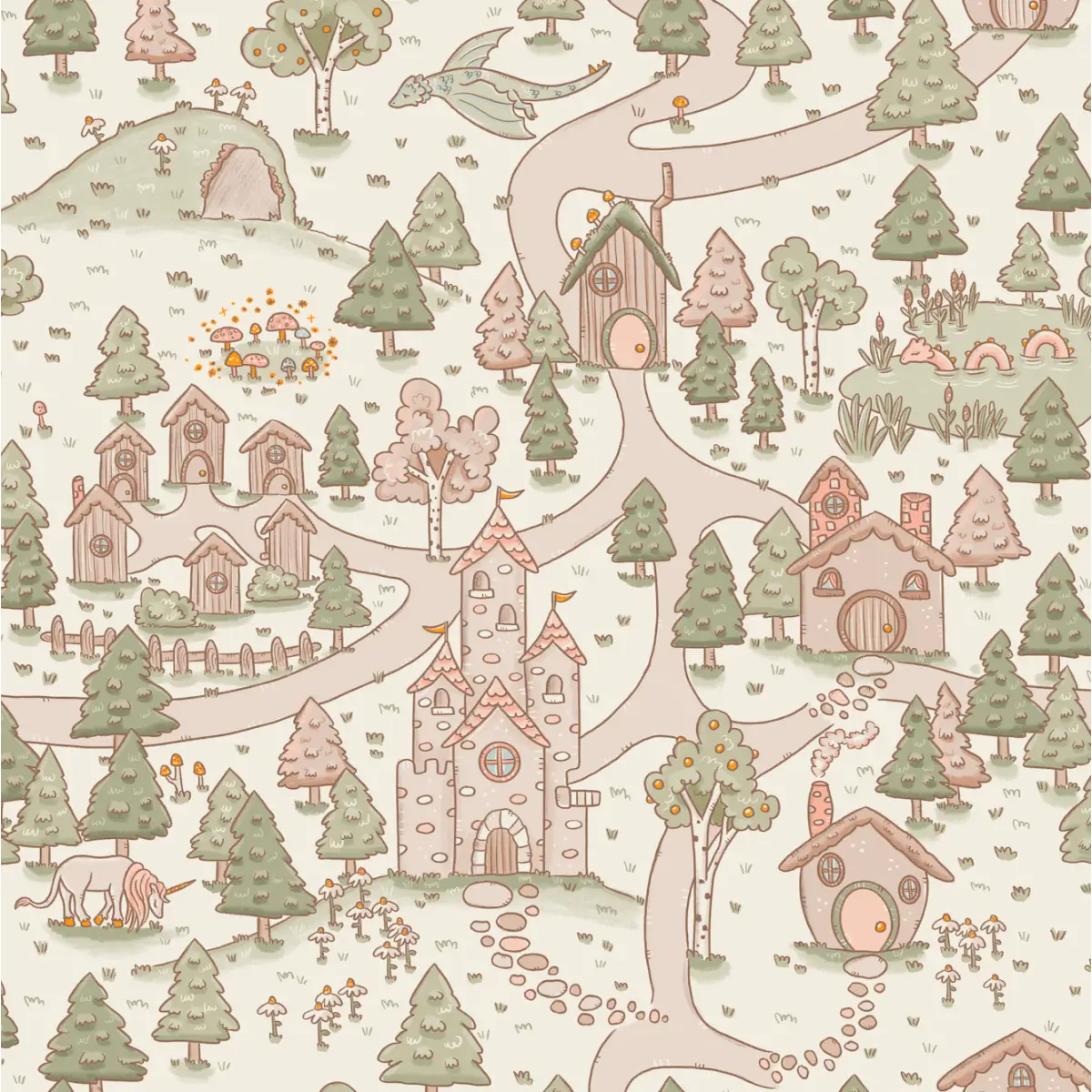 Adelina Wallpaper - Castles and Unicorns for Kids - by Tylee Hansen - Sample 1 foot by 1 foot / Day - Loomwell Home