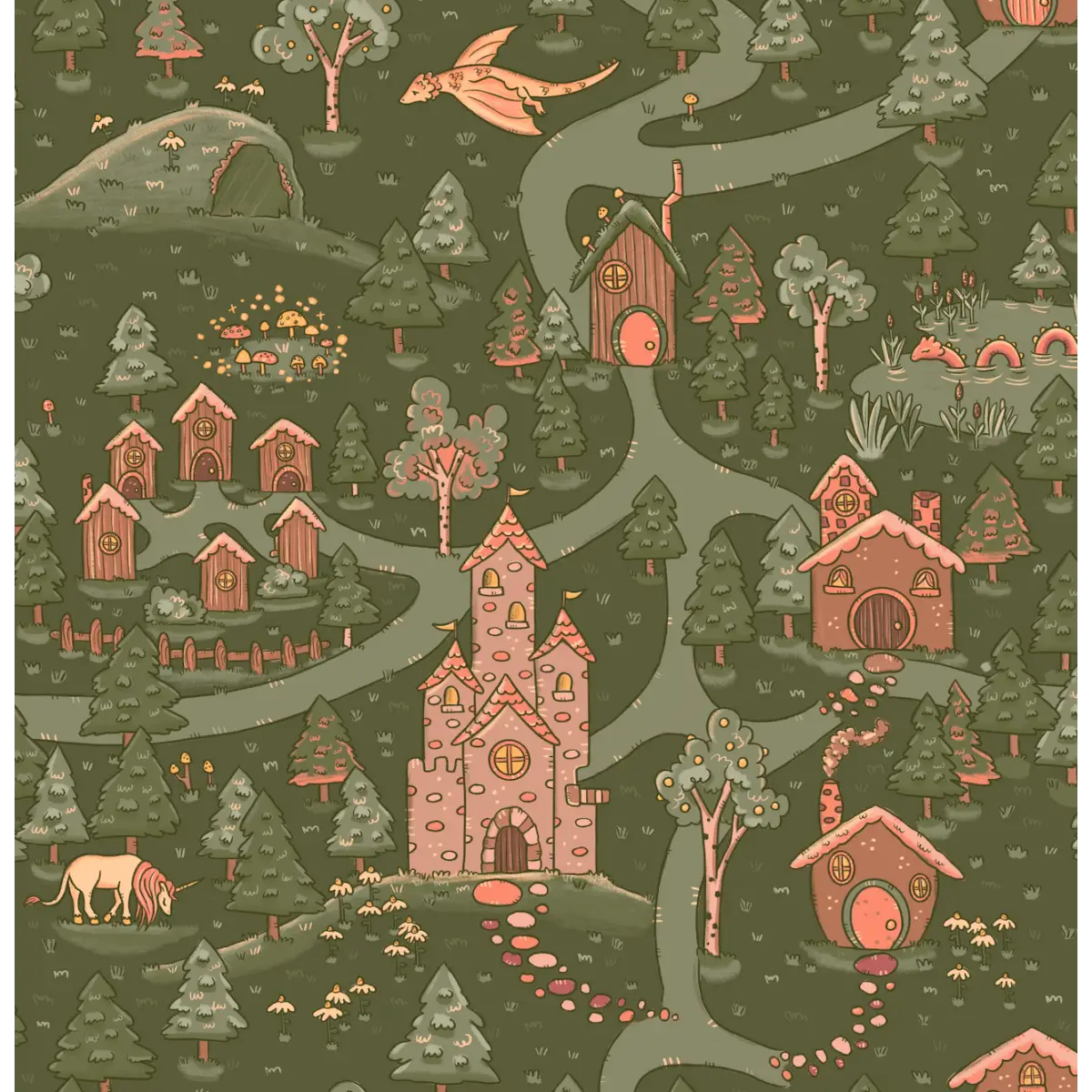 Adelina Wallpaper - Castles and Unicorns for Kids - by Tylee Hansen - Sample 1 foot by 1 foot / Night - Loomwell Home