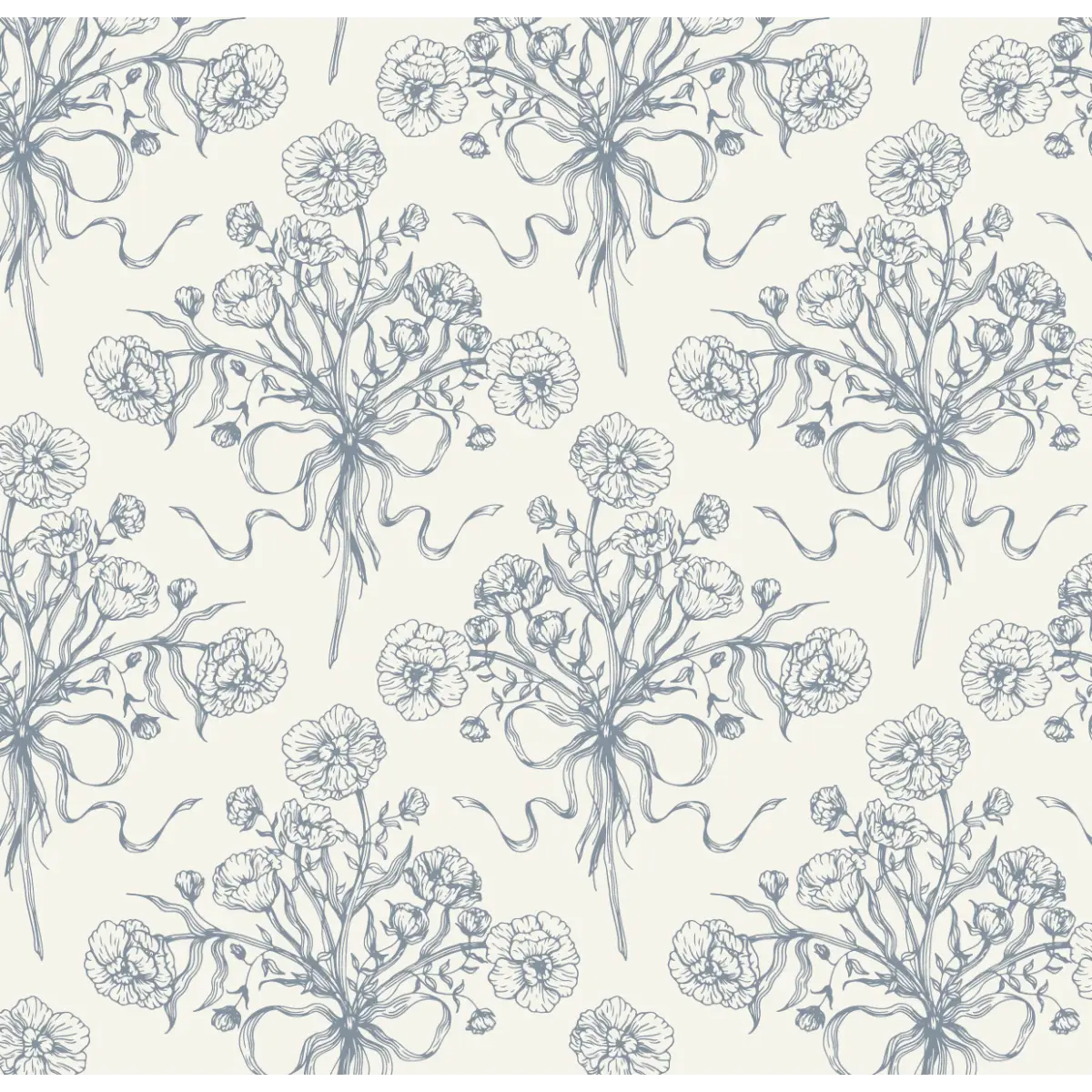 Adeline Wallpaper - Victorian Flower Bouquet - by Ali Anni - Sample 1 foot by 1 foot / Blue / Large - Loomwell Home