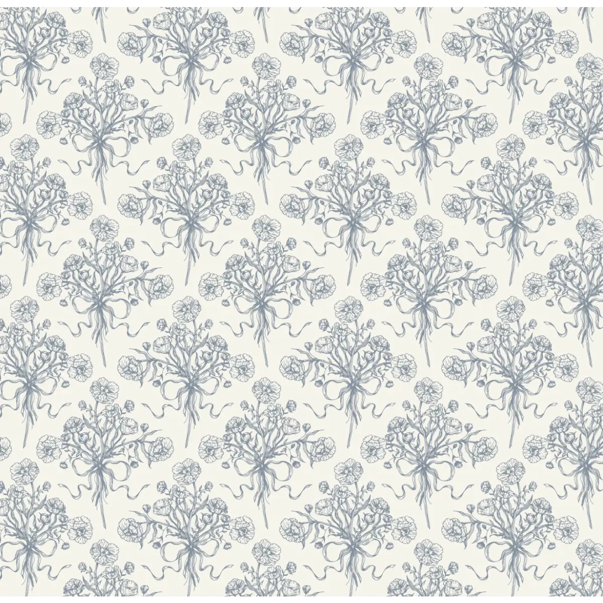 Adeline Wallpaper - Victorian Flower Bouquet - by Ali Anni - Sample 1 foot by 1 foot / Blue / Small - Loomwell Home