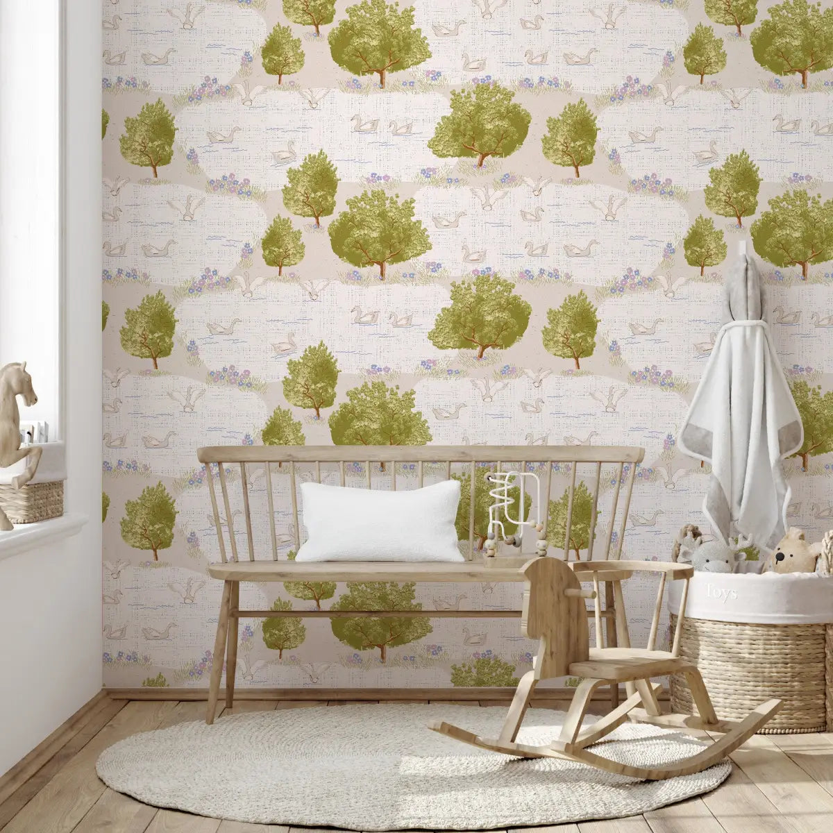 Adler Wallpaper - Duck Pond and Trees - by Jun Shu Create - Loomwell Home Goods