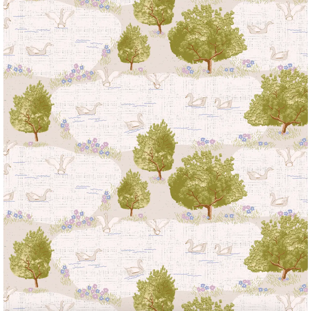 Adler Wallpaper - Duck Pond and Trees - by Jun Shu Create - Loomwell Home Goods