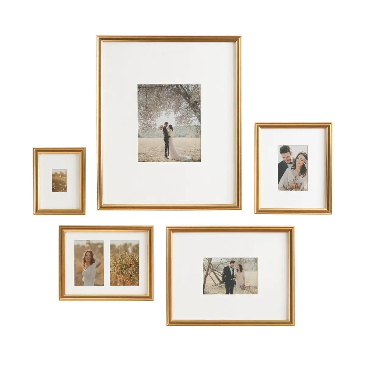 Adlynn Wall Picture Frames - Set of 5 - Gold - kateandlaurel