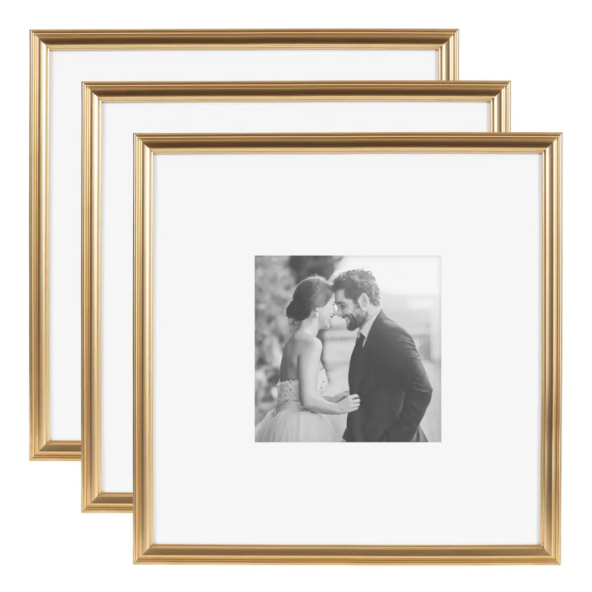 Adlynn Photo Frames - Set of 3 - Gold / 16x16 matted to 8x8 - kateandlaurel