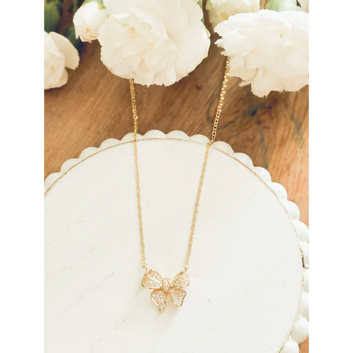 Gold Rhinestone Bow Necklace - Rooted Home Goods