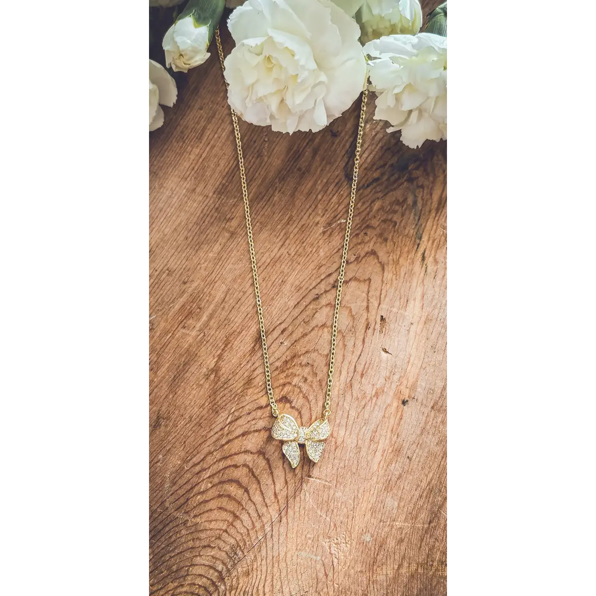 Gold Rhinestone Bow Necklace - Rooted Home Goods