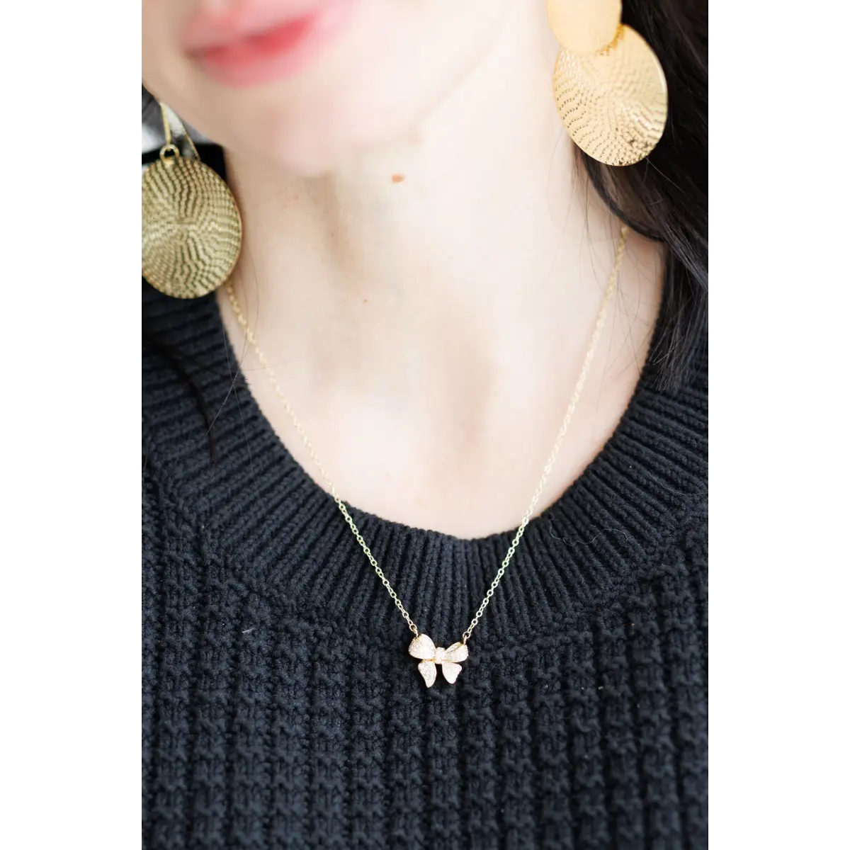 Gold Rhinestone Bow Necklace - Rooted Home Goods