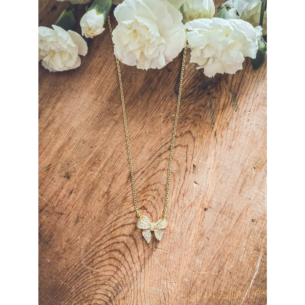 Gold Rhinestone Bow Necklace - Rooted Home Goods