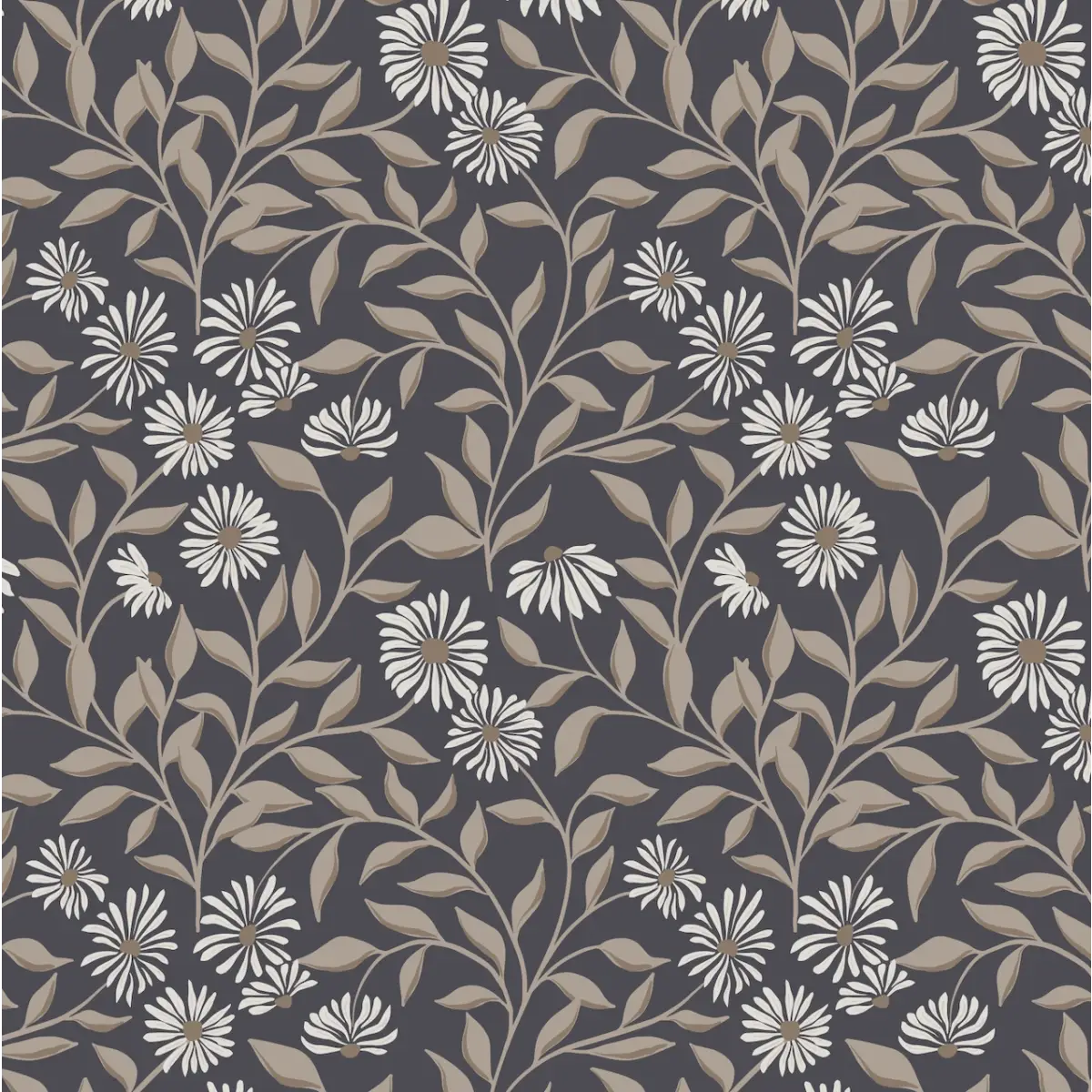 Adrian Wallpaper - Winding Daisies - by Lisee Ree - Sample 1 foot by 1 foot / Charcoal - Loomwell Home Goods