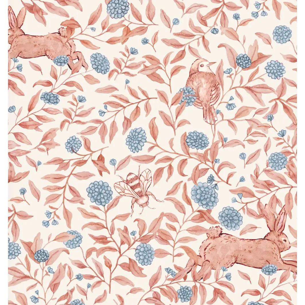 Afton Wallpaper - Bunnies Birds and Bees - by Luna Pictata - Sample 1 foot by 1 foot / Multi - Loomwell Home Goods