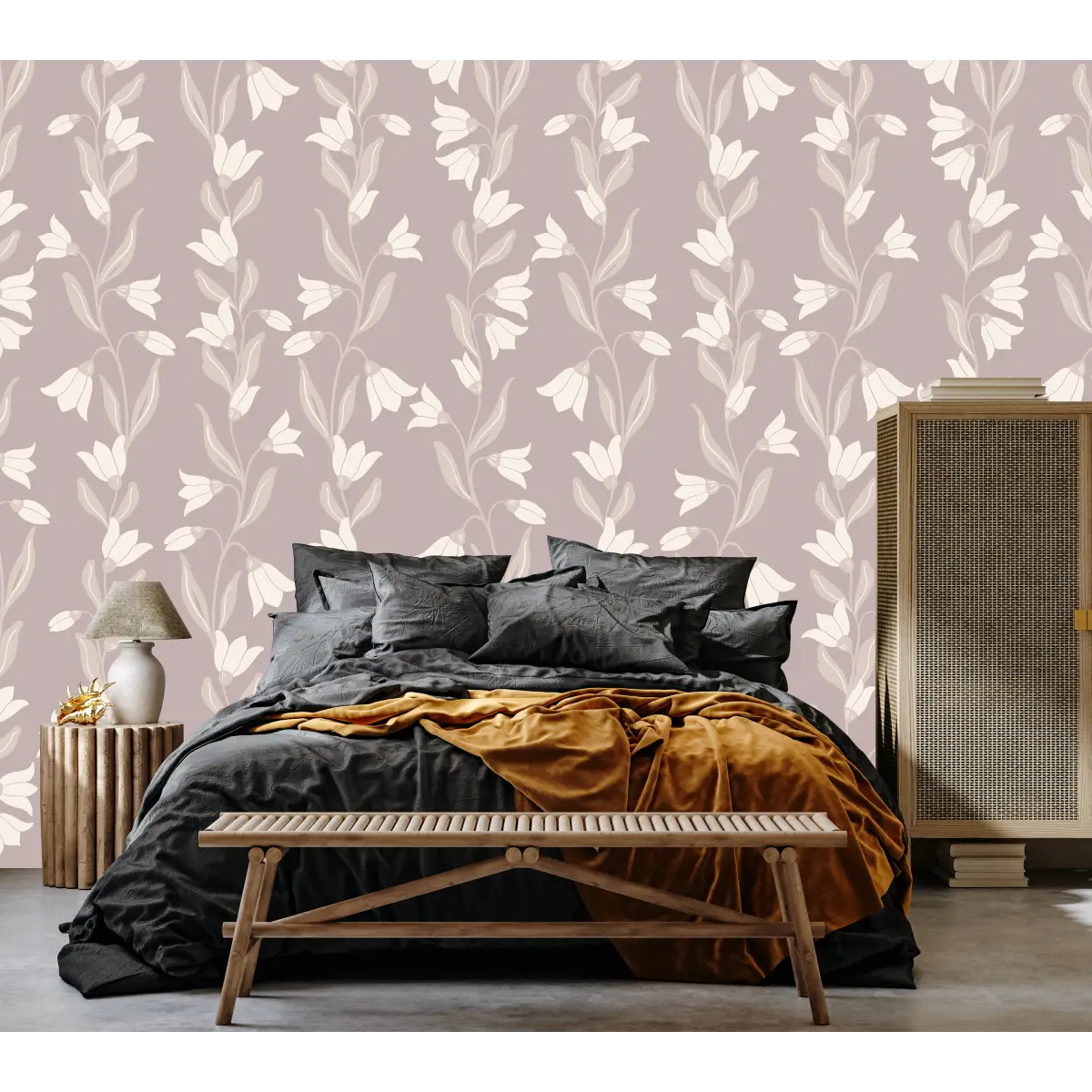 Agatha Wallpaper - Travelling Tulips - by Gabriela Dachin - Sample 1 foot by 1 foot / Lavender / Large Scale - Loomwell