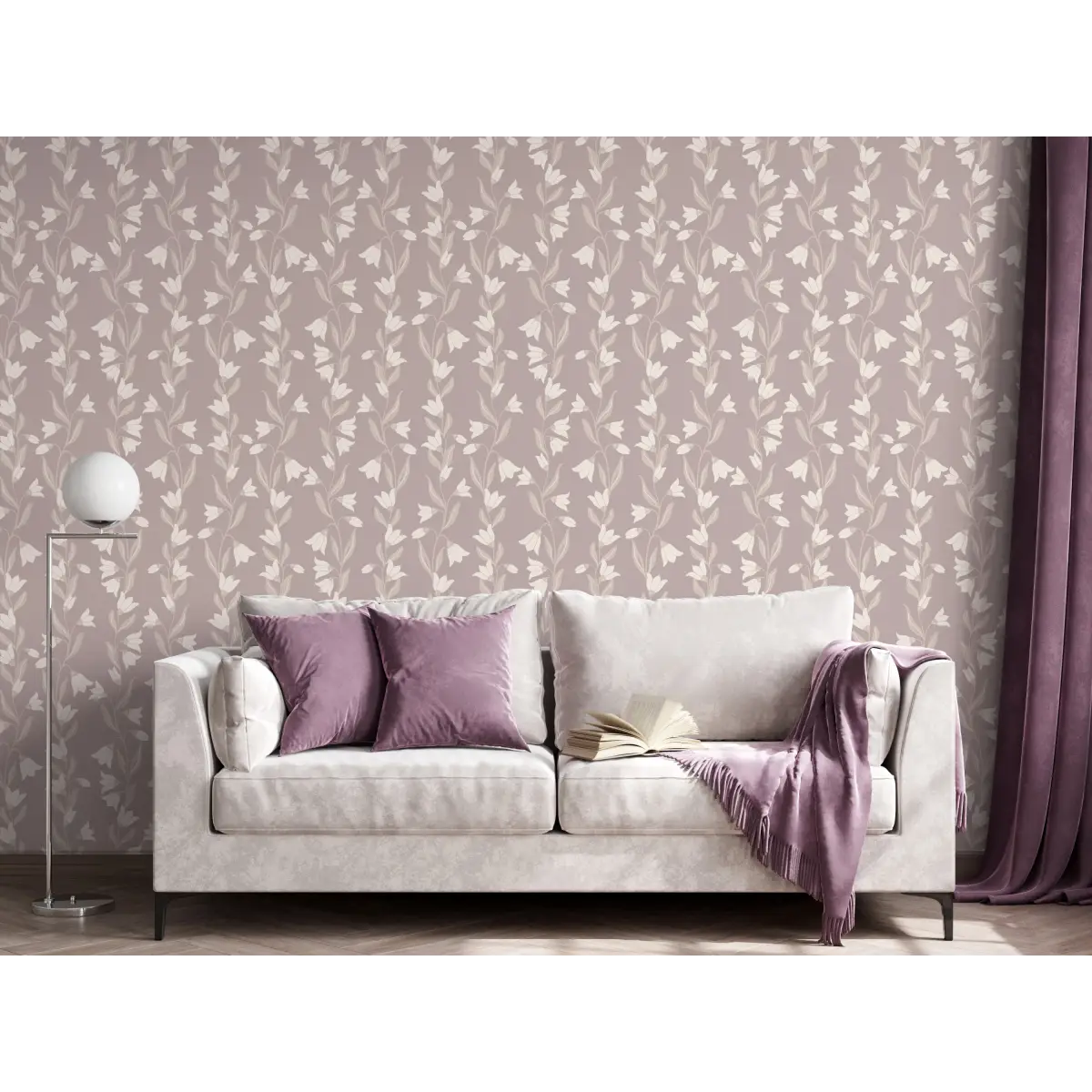 Agatha Wallpaper - Travelling Tulips - by Gabriela Dachin - Sample 1 foot by 1 foot / Lavender / Small Scale - Loomwell