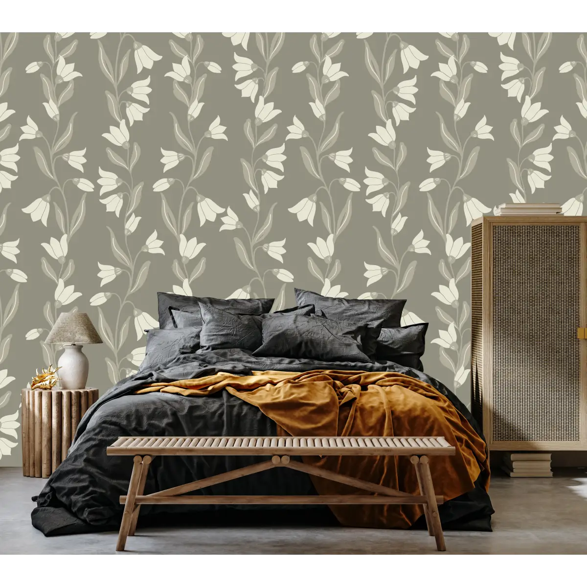 Agatha Wallpaper - Travelling Tulips - by Gabriela Dachin - Sample 1 foot by 1 foot / Sage / Large Scale - Loomwell