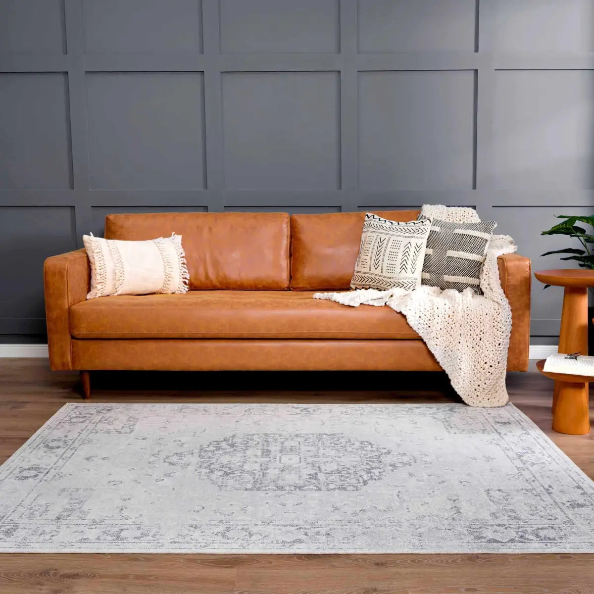 Akram Cream & Antrasit Washable Area Rug - Boutique Rugs