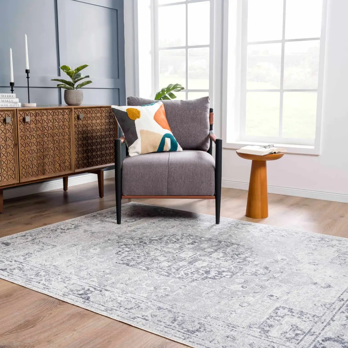 Akram Cream & Antrasit Washable Area Rug - Boutique Rugs