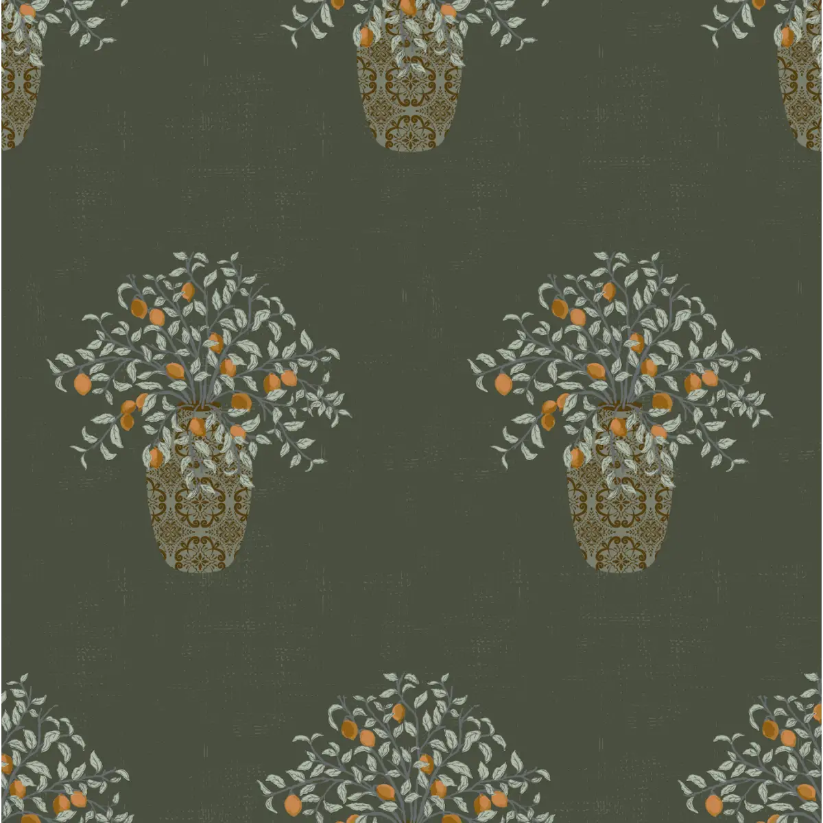 Alessa Wallpaper - Flower Vases - by The Bright Leaf Design - Sample 1 foot by 1 foot / Dark - Loomwell Home Goods