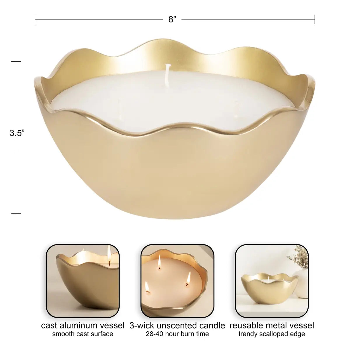 Alessia Scalloped Metal Candle Bowl - kateandlaurel