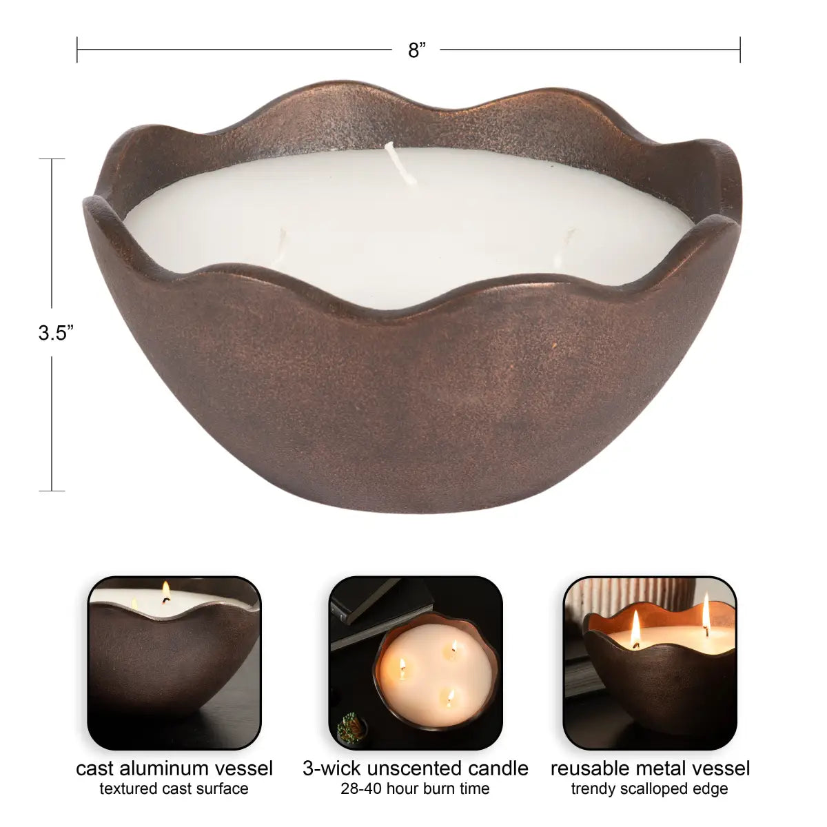 Alessia Scalloped Metal Candle Bowl - kateandlaurel