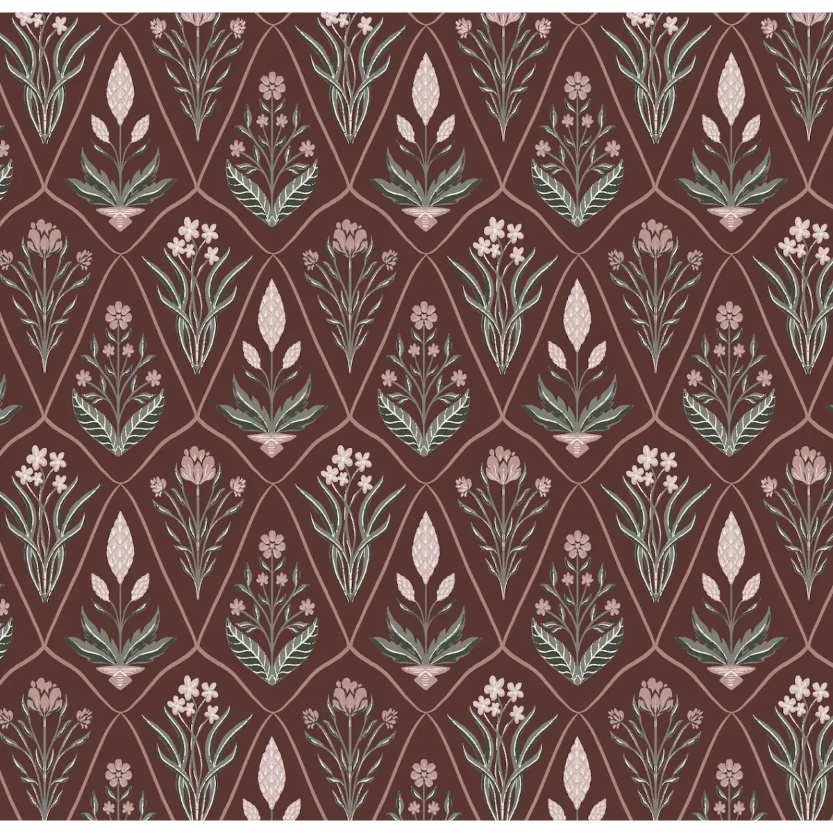 Alexandra Wallpaper - Geometric Flowers - by Lisee Ree - Sample 1 foot by 1 foot / Burgundy - Loomwell Home Goods