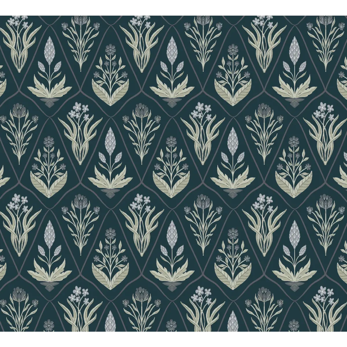 Alexandra Wallpaper - Geometric Flowers - by Lisee Ree - Sample 1 foot by 1 foot / Navy - Loomwell Home Goods