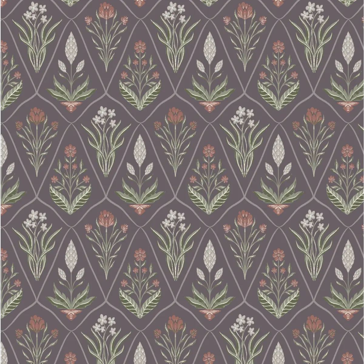 Alexandra Wallpaper - Geometric Flowers - by Lisee Ree - Sample 1 foot by 1 foot / Plum - Loomwell Home Goods