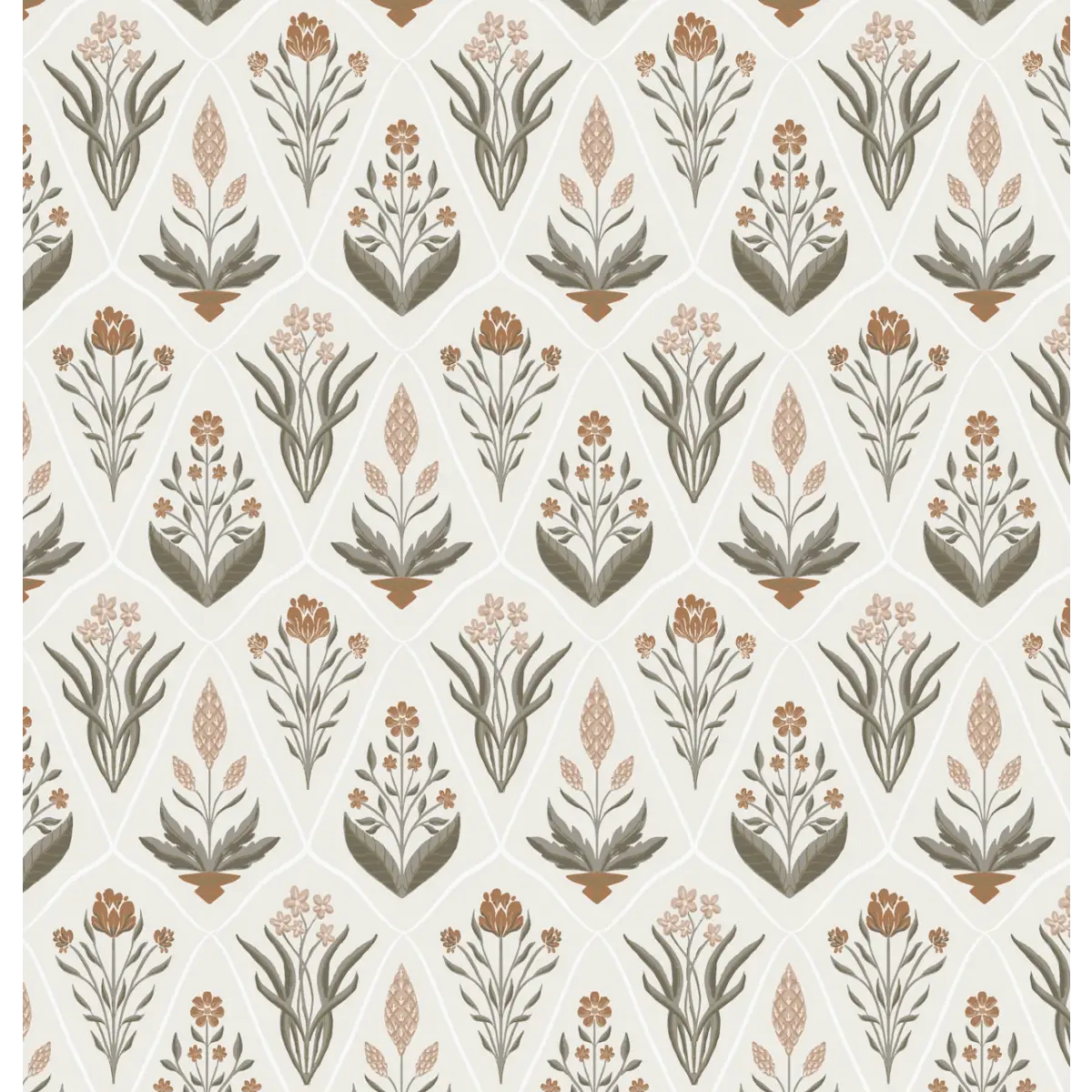 Alexandra Wallpaper - Geometric Flowers - by Lisee Ree - Sample 1 foot by 1 foot / Rust - Loomwell Home Goods
