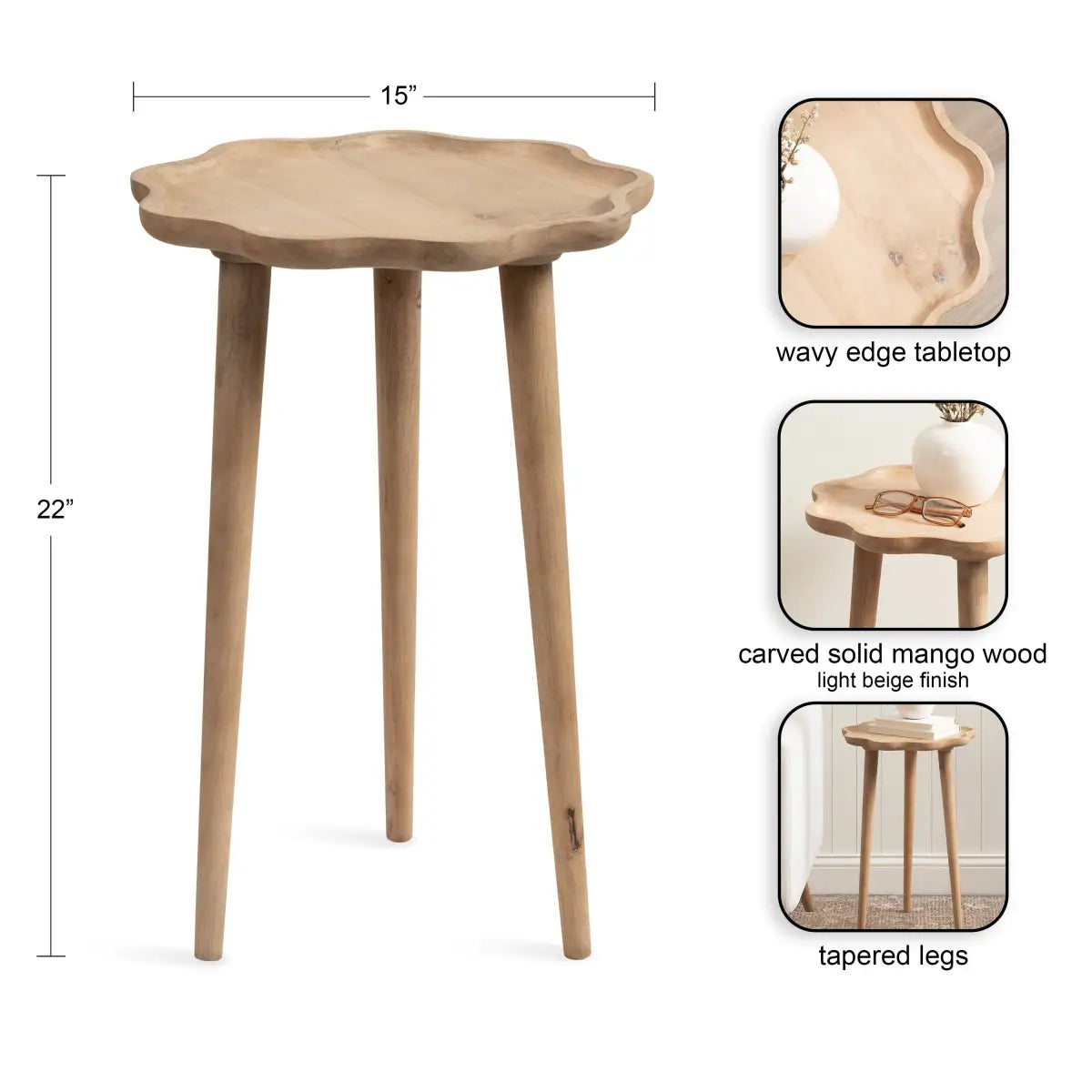 Alezar Scallop Wood Side Table - kateandlaurel