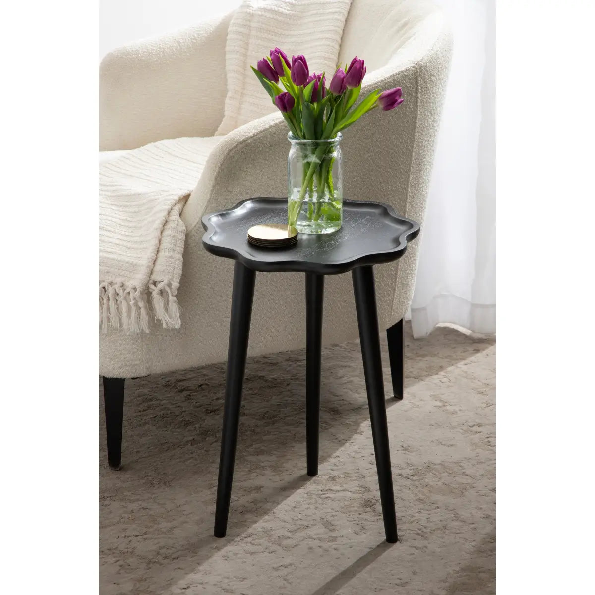 Alezar Scallop Wood Side Table - kateandlaurel