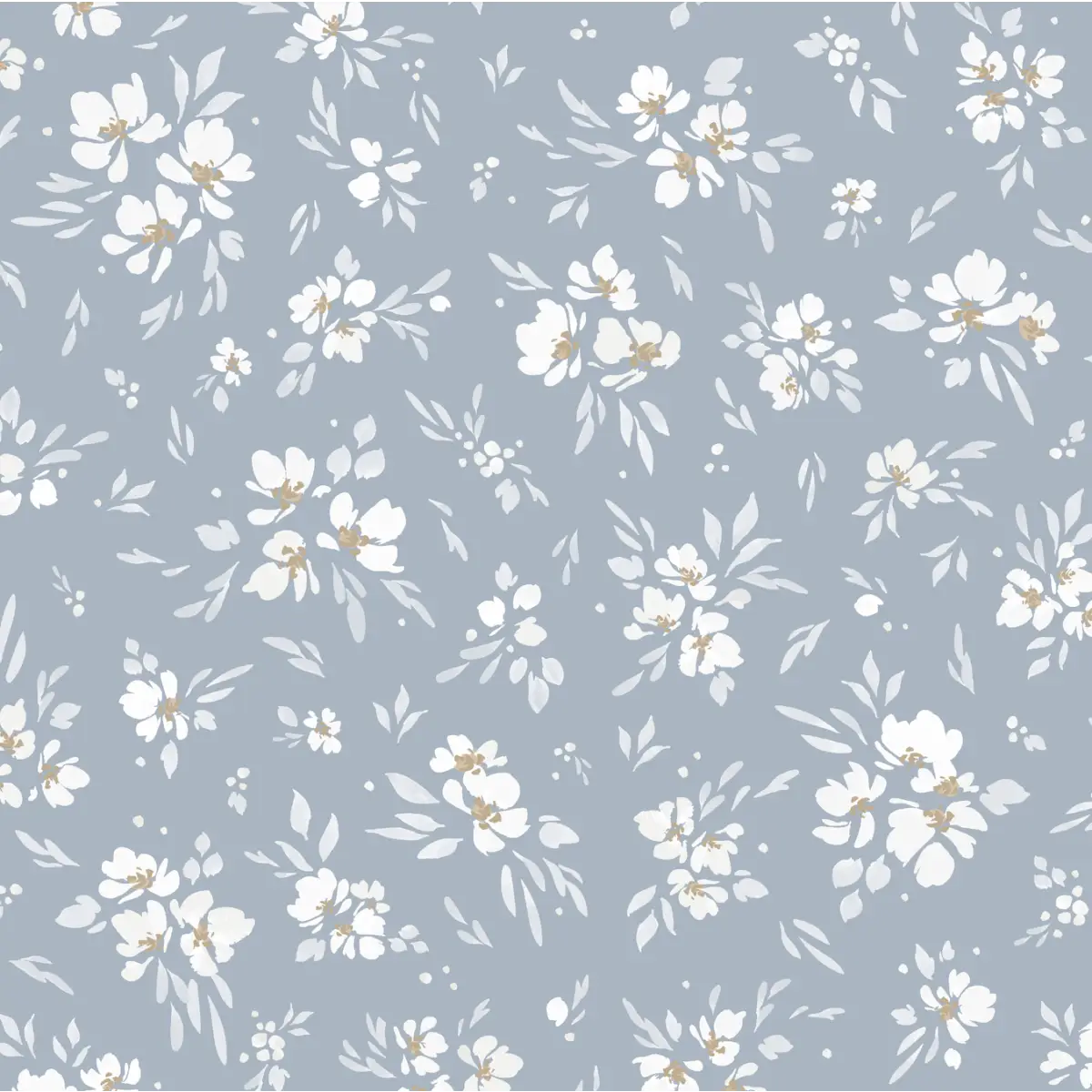 Alina Wallpaper - Soft Floral - by Melissa Johnson Design - Sample 1 foot by 1 foot / Blue - Loomwell Home Goods