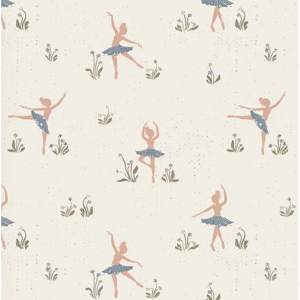 Allegra Wallpaper - Ballet Ballerina - by Creating to Love - Sample 1 foot by 1 foot / Cream and Blue - Loomwell Home