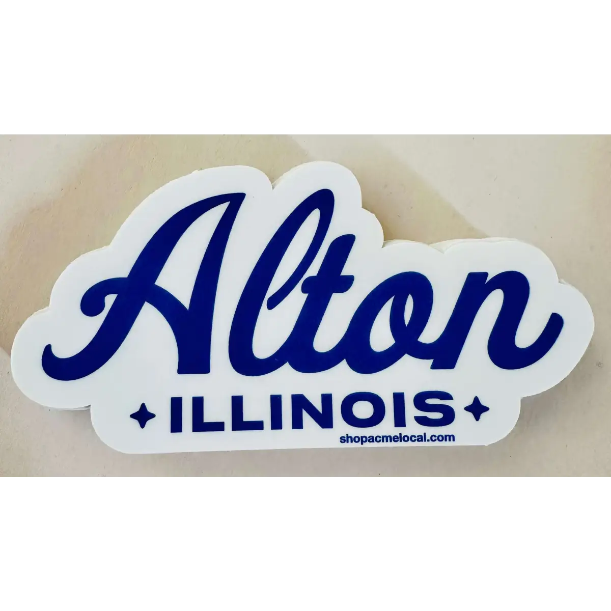 Alton Illinois Script Sticker: Blue & White - Acme Local