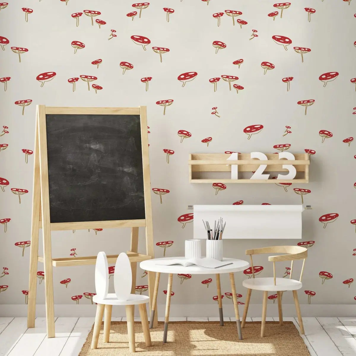 Amanita Wallpaper - Red Mushroom Line Drawings - by Shop Pudge - Loomwell Home Goods