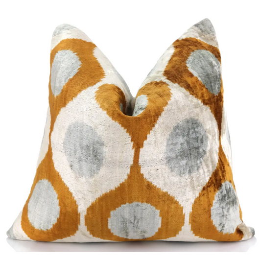 Amber Gray Silk Velvet Pillow – 16x16 Handmade Luxury Geometric Cushion - Canvello