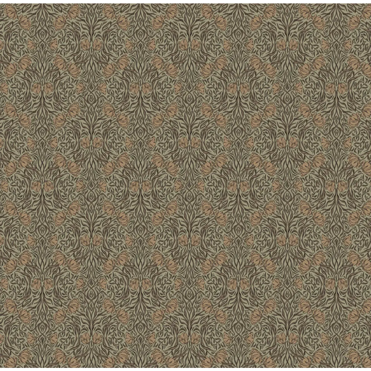 Amberly Wallpaper - Traditional Floral - by Aubrey Fairchild - Sample 1 foot by 1 foot / Tan with Green - Loomwell Home