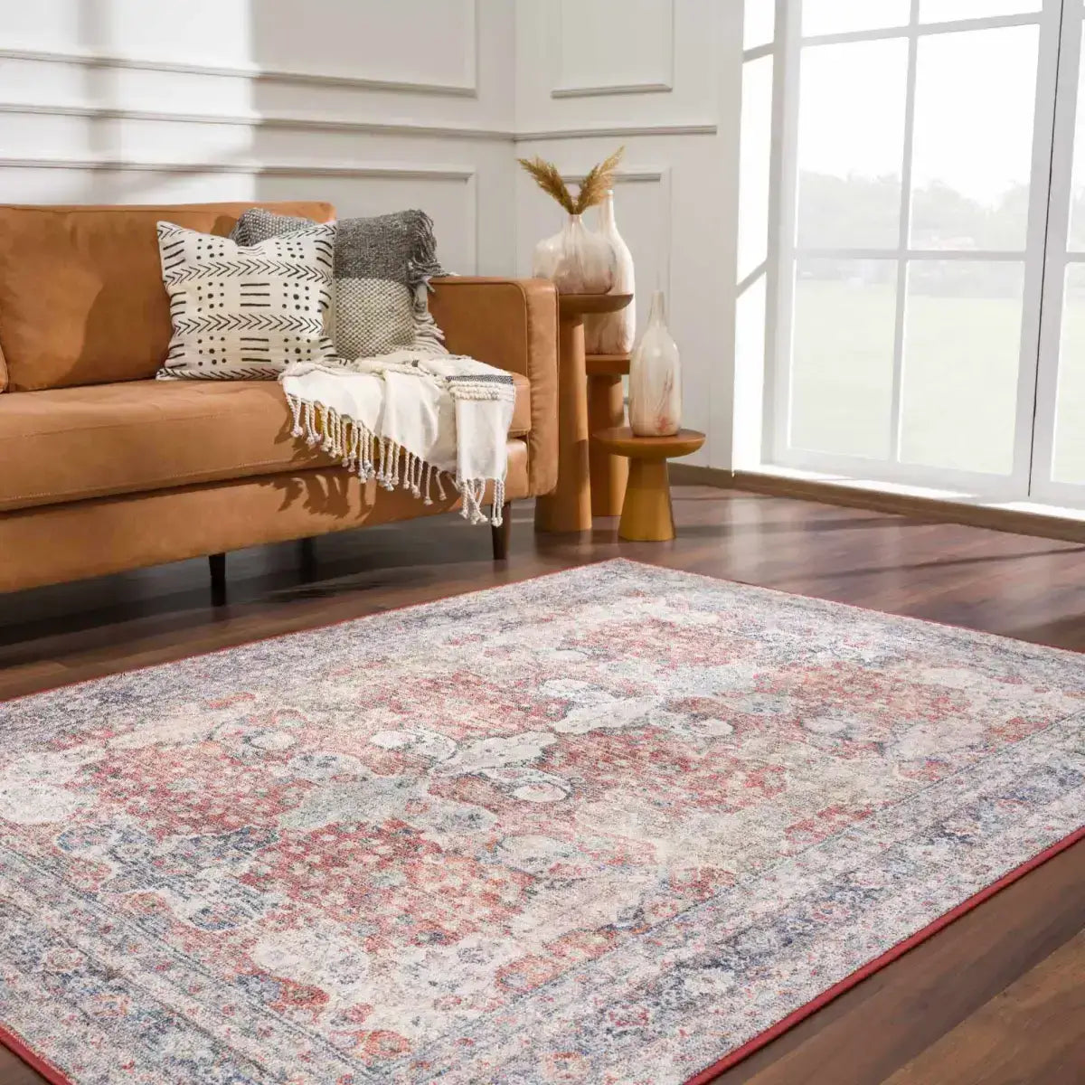 Ambre Distressed Red Washable Rug - 5’3’’ x 7’ Rectangle - Boutique Rugs