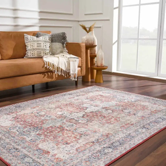 Ambre Distressed Red Washable Rug - 5’3’’ x 7’ Rectangle - Boutique Rugs