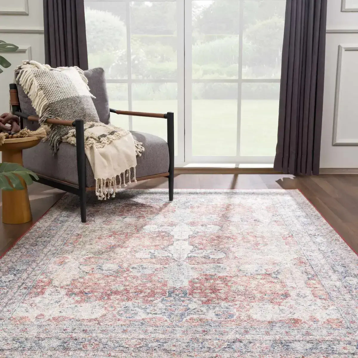 Ambre Distressed Red Washable Rug - Boutique Rugs