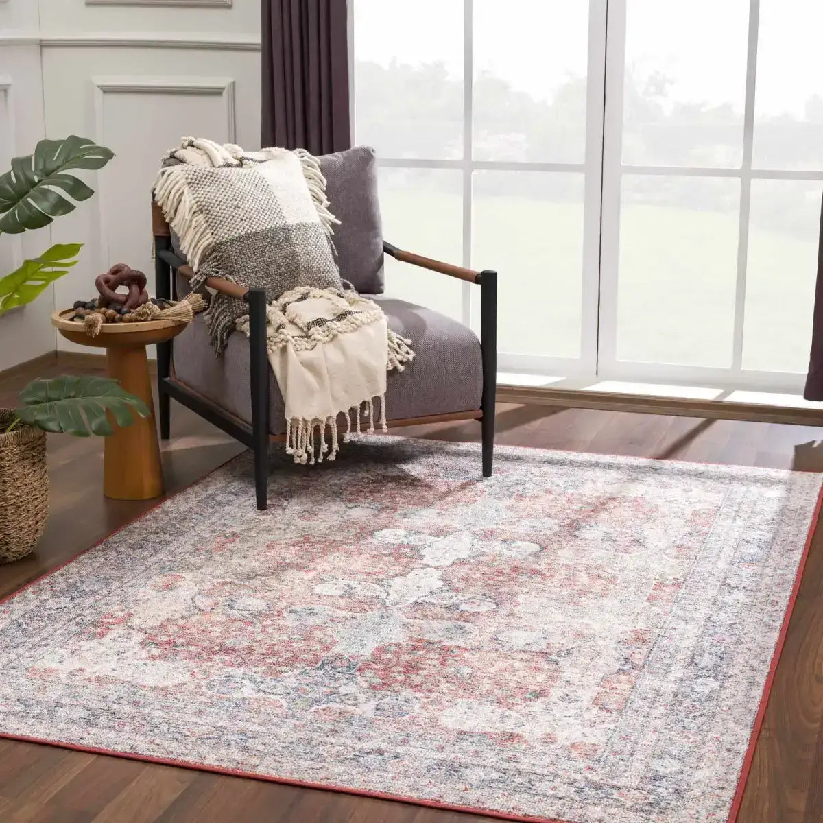 Ambre Distressed Red Washable Rug - Boutique Rugs