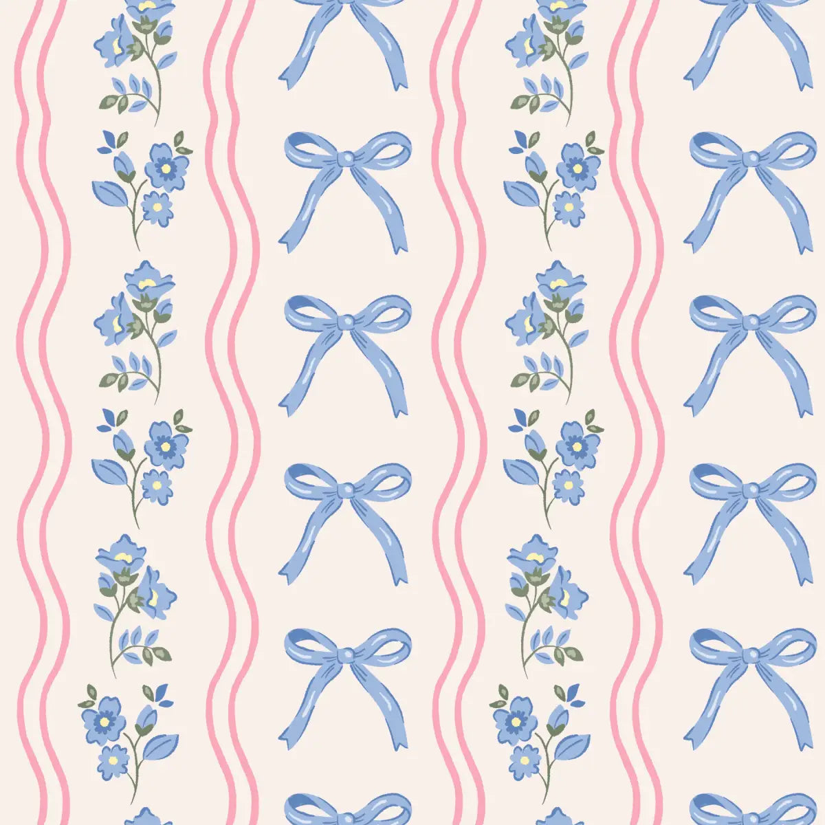 Amelia Bow Wallpaper - Wavy Stripes and Bows - by In My Jammers - Loomwell Home Goods