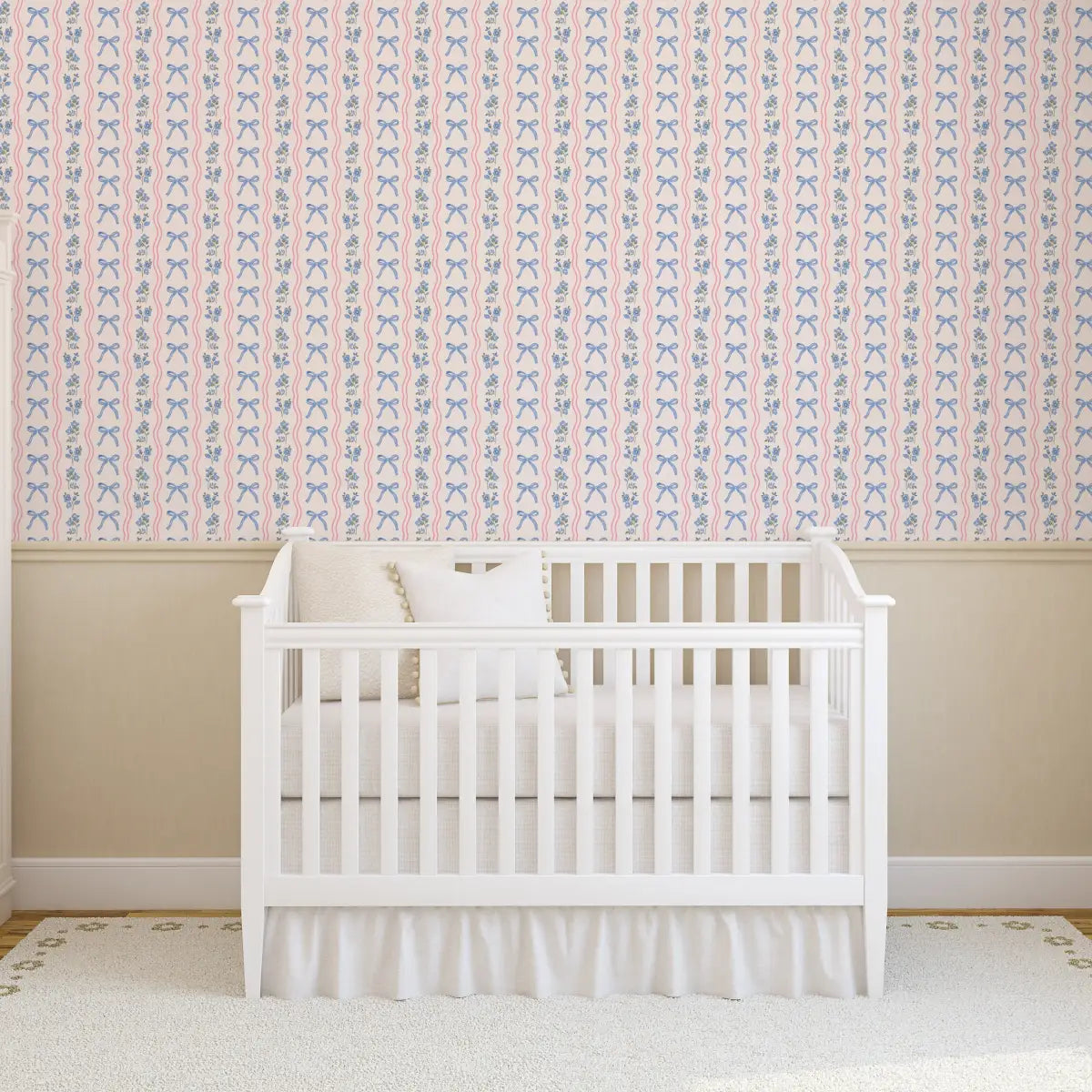 Amelia Bow Wallpaper - Wavy Stripes and Bows - by In My Jammers - Loomwell Home Goods