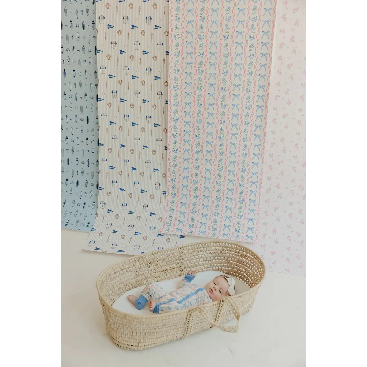 Amelia Bow Wallpaper - Wavy Stripes and Bows - by In My Jammers - Loomwell Home Goods