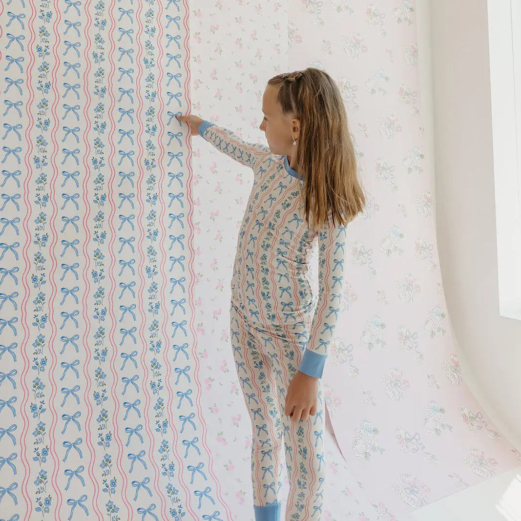 Amelia Bow Wallpaper - Wavy Stripes and Bows - by In My Jammers - Loomwell Home Goods