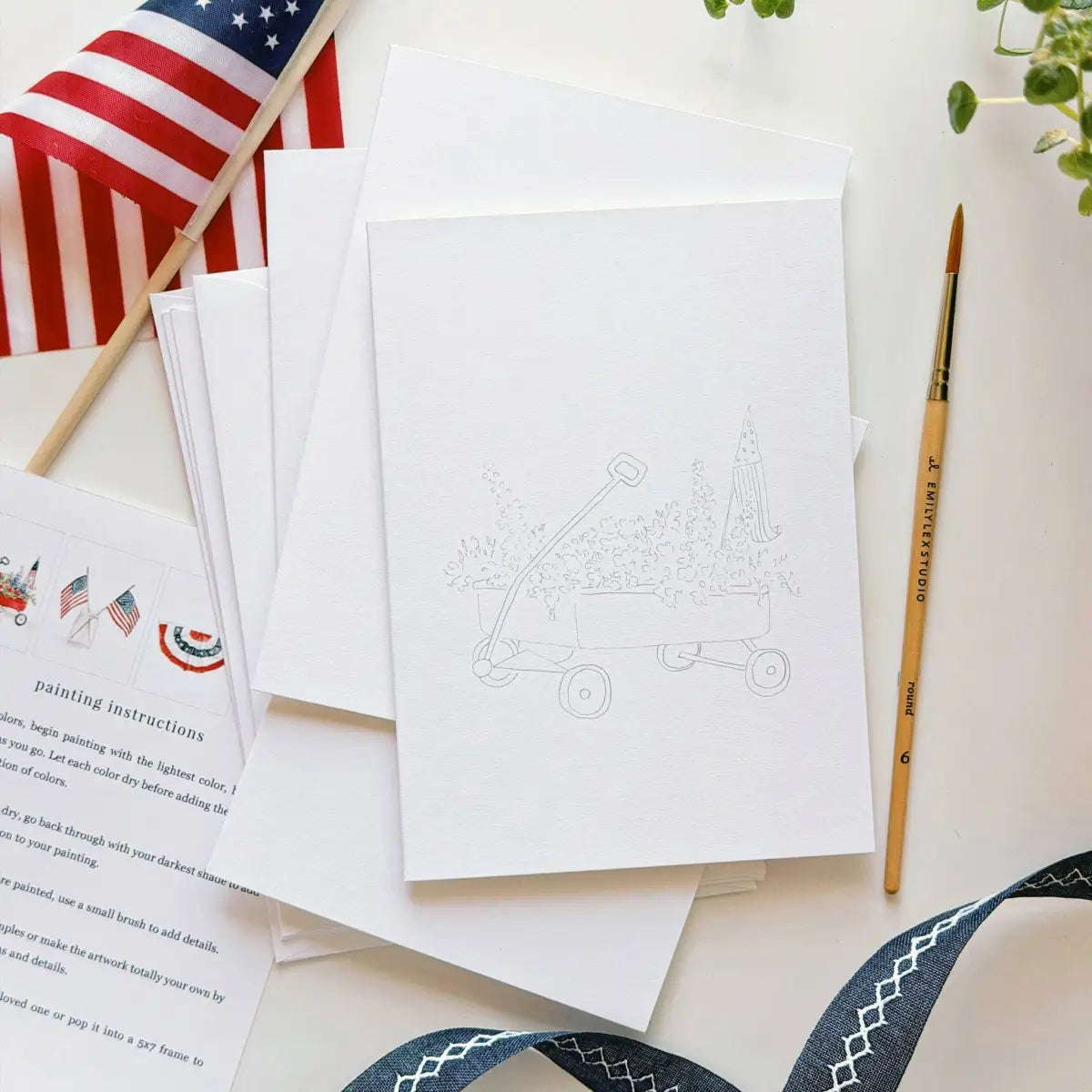 Watercolor Notecard Set - Americana - Paintable - emily lex studio