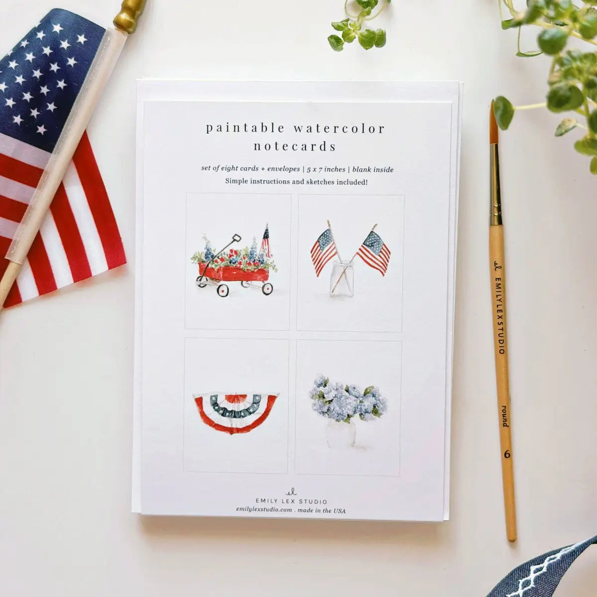 Watercolor Notecard Set - Americana - Paintable - emily lex studio