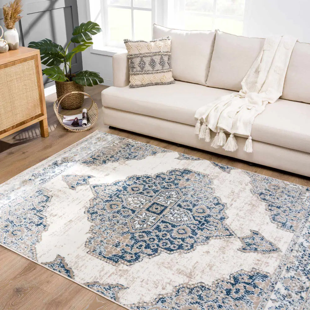 Amir Blue Medallion Area Rug - 5’3’’ x 7’3’’ Rectangle - Boutique Rugs